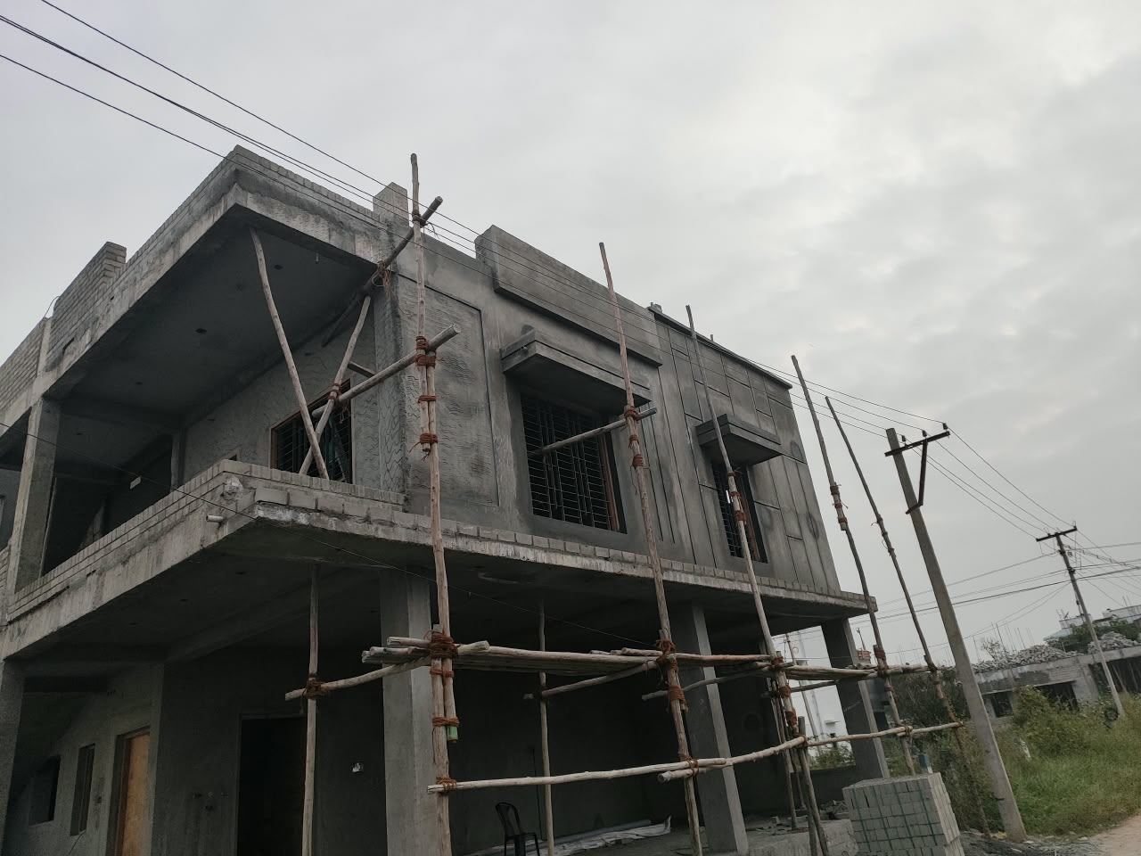 Residential building at plastering stage, corner view